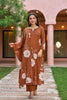 Earthy Brown Floral Printed Ethnic Set with Elegant Dupatta.