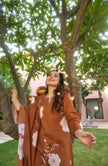 Earthy Brown Floral Printed Ethnic Set with Elegant Dupatta.