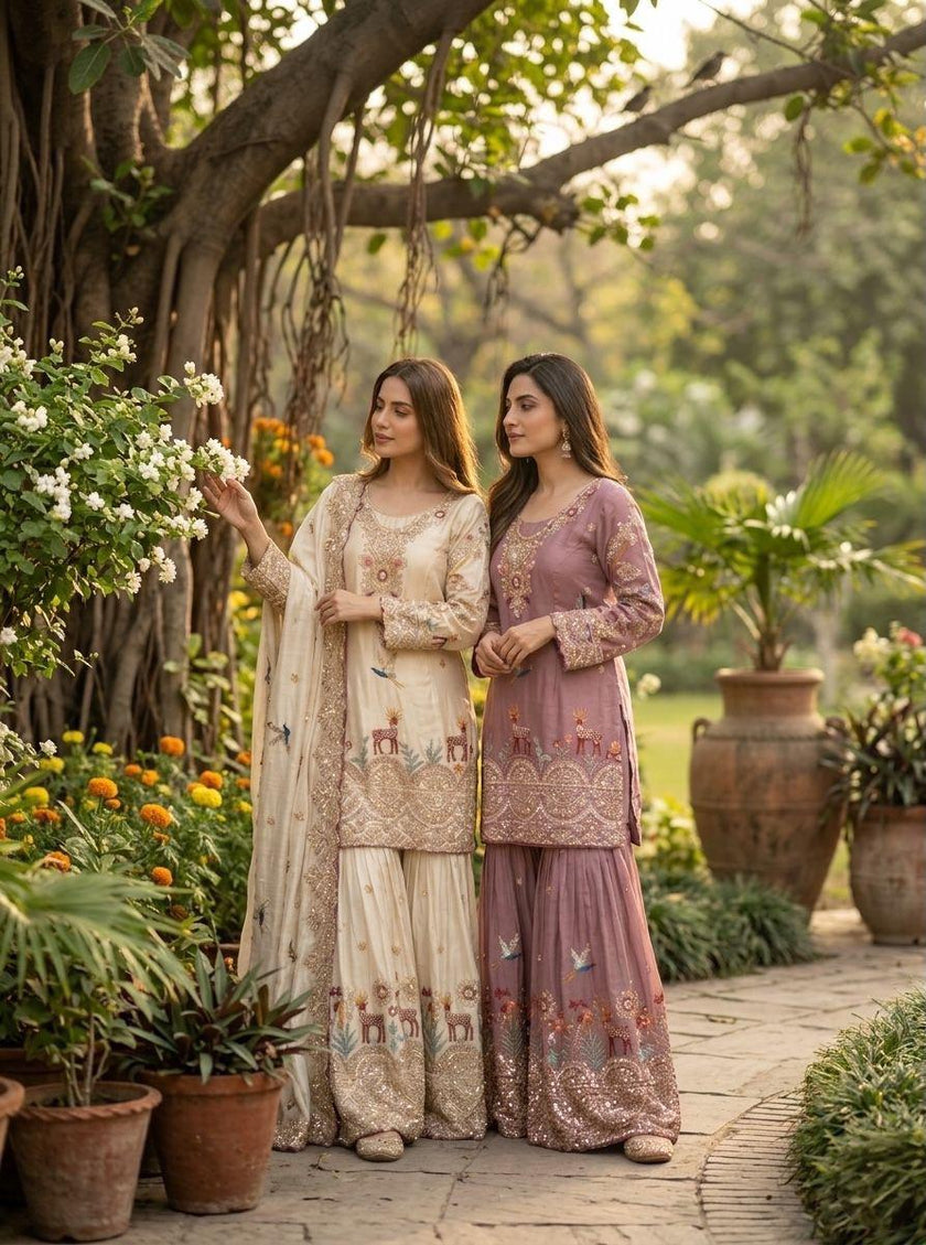 Launching New Design Trending Chinon Silk*Top&Sarara&dupatta .