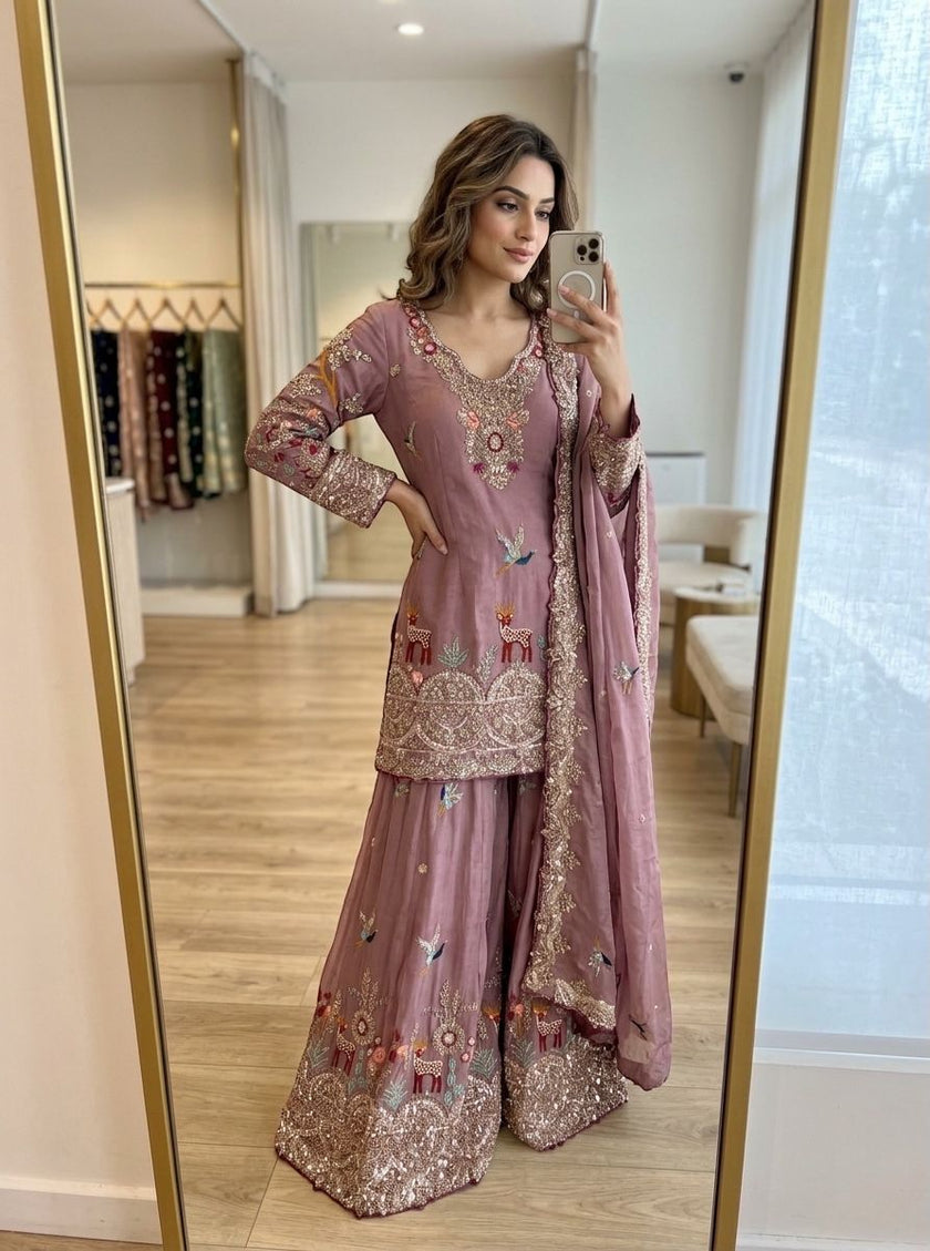Launching New Design Trending Chinon Silk*Top&Sarara&dupatta .