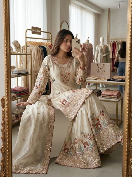 Launching New Design Trending Chinon Silk*Top&Sarara&dupatta .