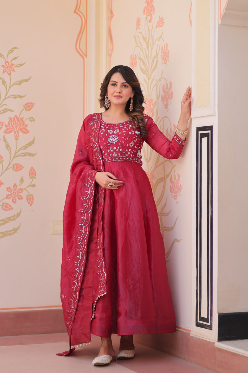 Festive Ethnic Anarkali Set – Purple & Maroon Embroidered Gowns.
