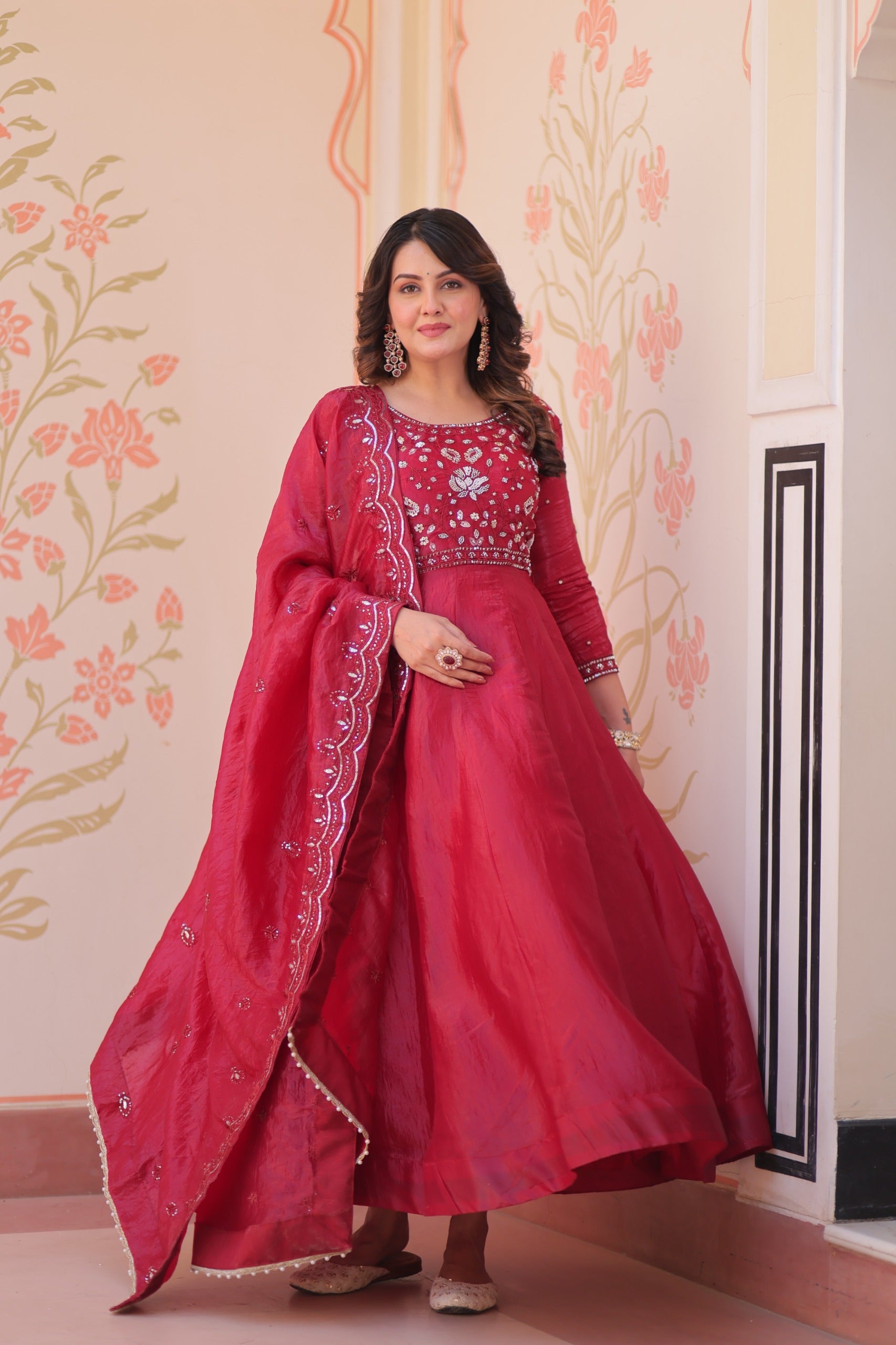 Festive Ethnic Anarkali Set – Purple & Maroon Embroidered Gowns.
