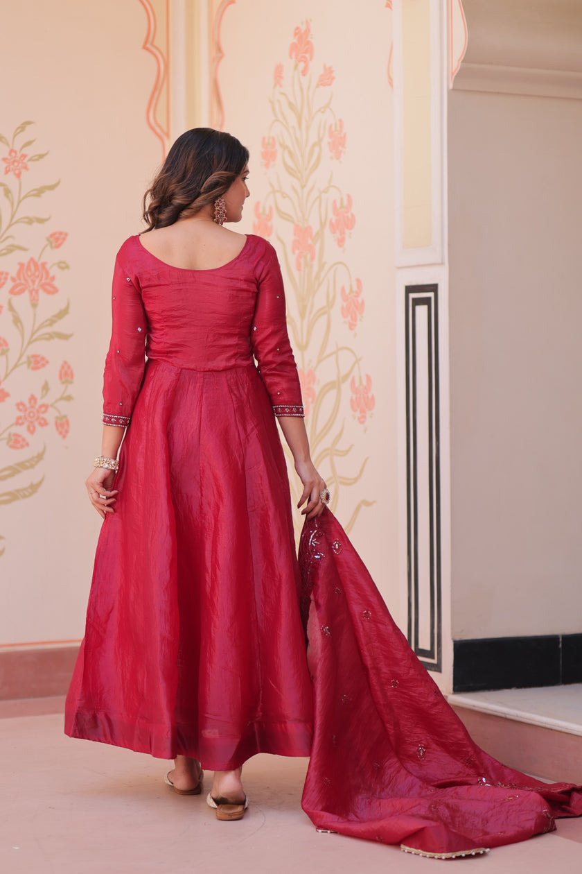 Festive Ethnic Anarkali Set – Purple & Maroon Embroidered Gowns.