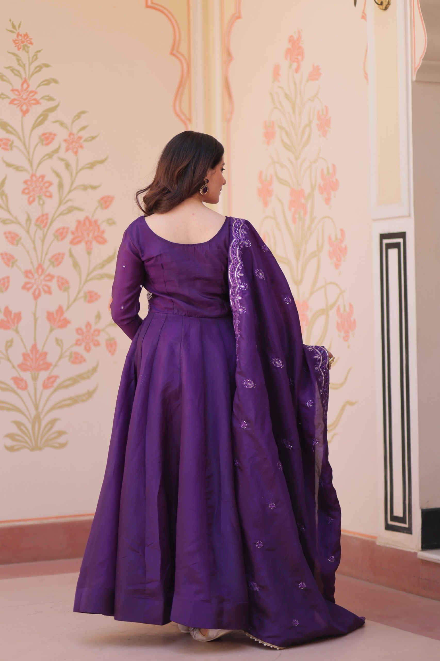 Festive Ethnic Anarkali Set – Purple & Maroon Embroidered Gowns.