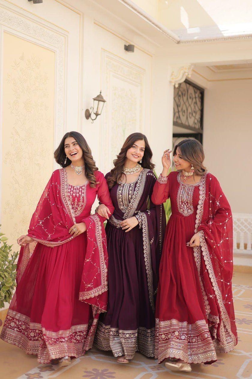 Designer Anarkali Gown with Heavy Embroidery & Dupatta