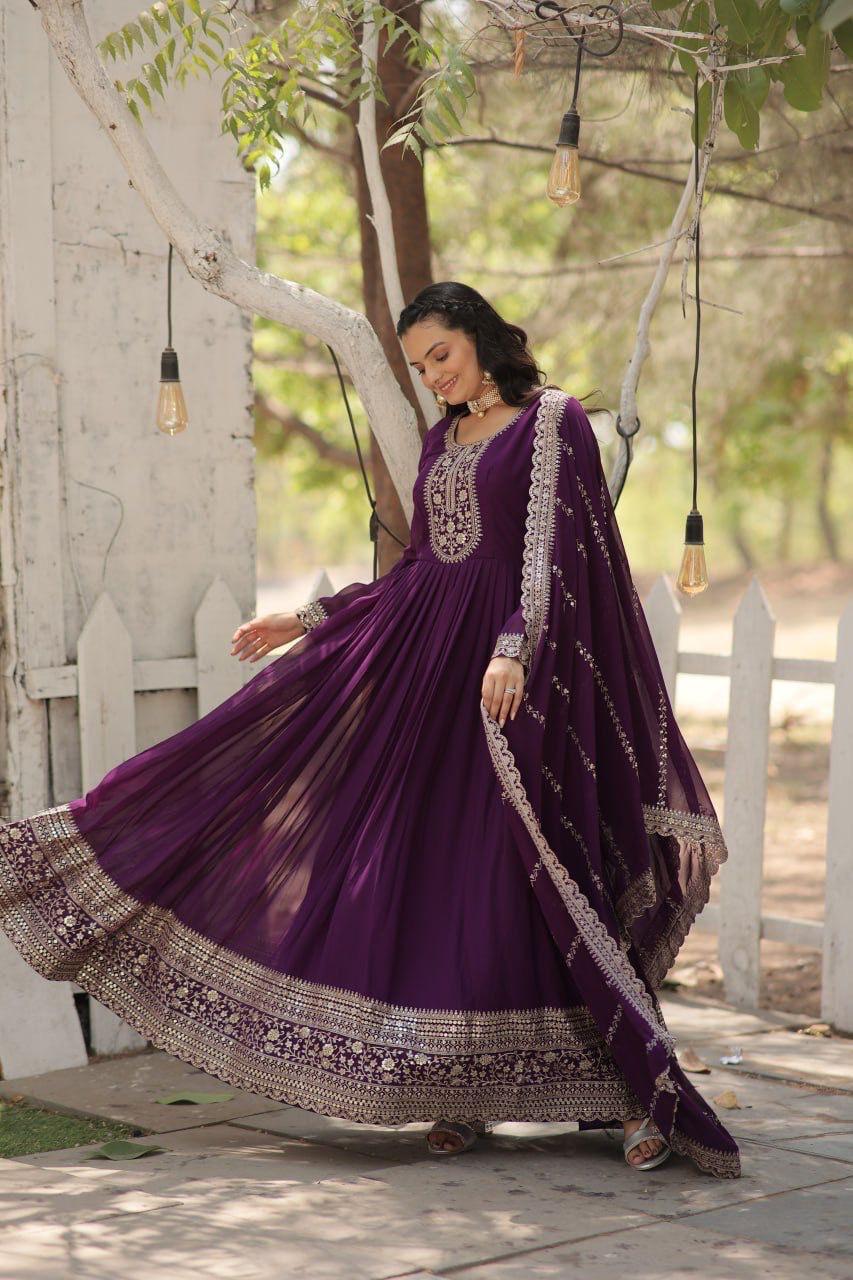 Designer Anarkali Gown with Heavy Embroidery & Dupatta
