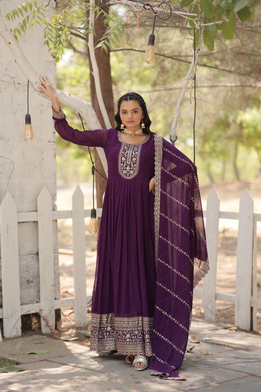 Designer Anarkali Gown with Heavy Embroidery & Dupatta
