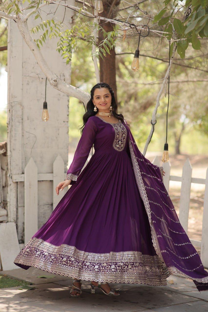 Designer Anarkali Gown with Heavy Embroidery & Dupatta