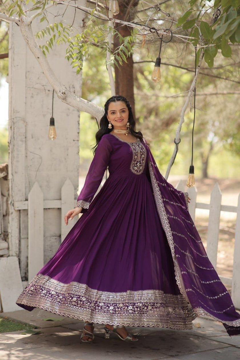 Designer Anarkali Gown with Heavy Embroidery & Dupatta