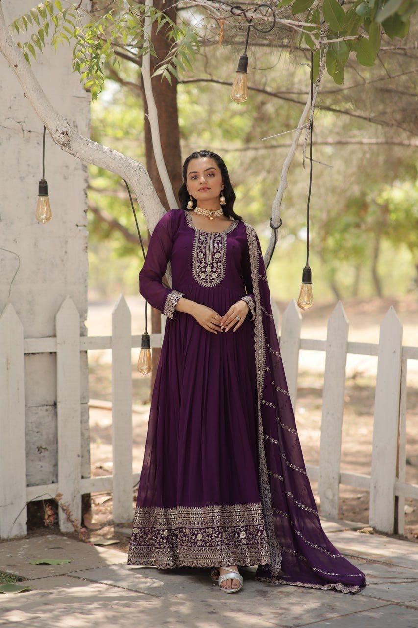 Designer Anarkali Gown with Heavy Embroidery & Dupatta