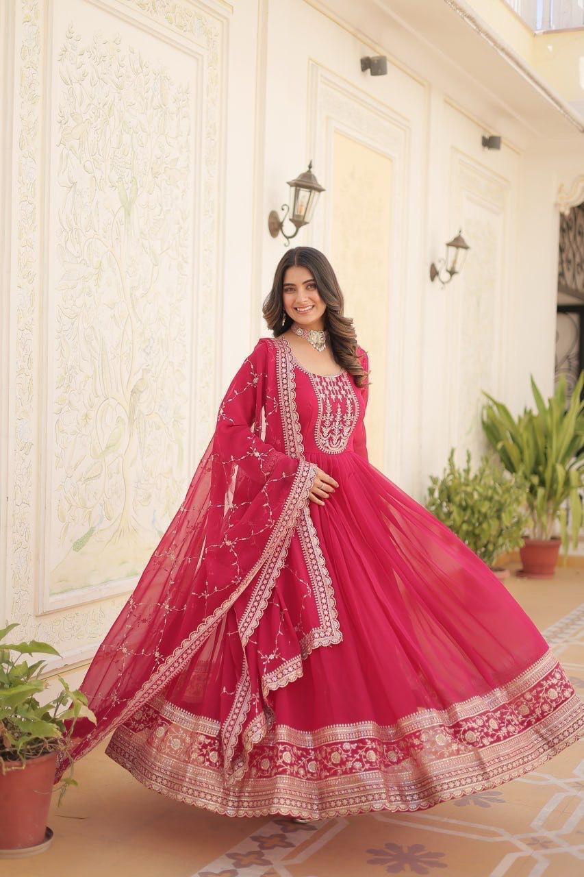 Designer Anarkali Gown with Heavy Embroidery & Dupatta