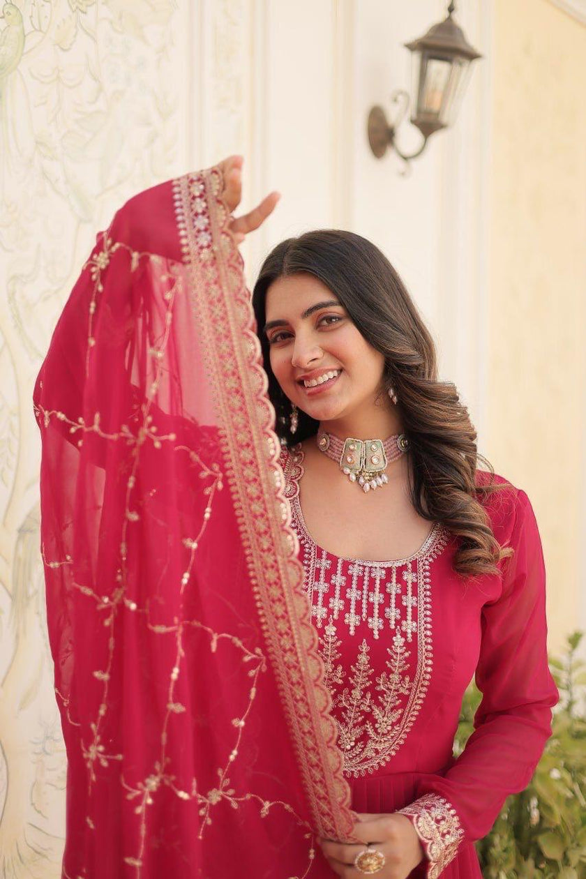 Designer Anarkali Gown with Heavy Embroidery & Dupatta