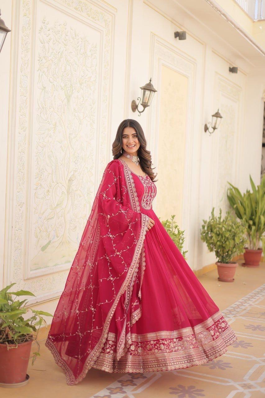 Designer Anarkali Gown with Heavy Embroidery & Dupatta