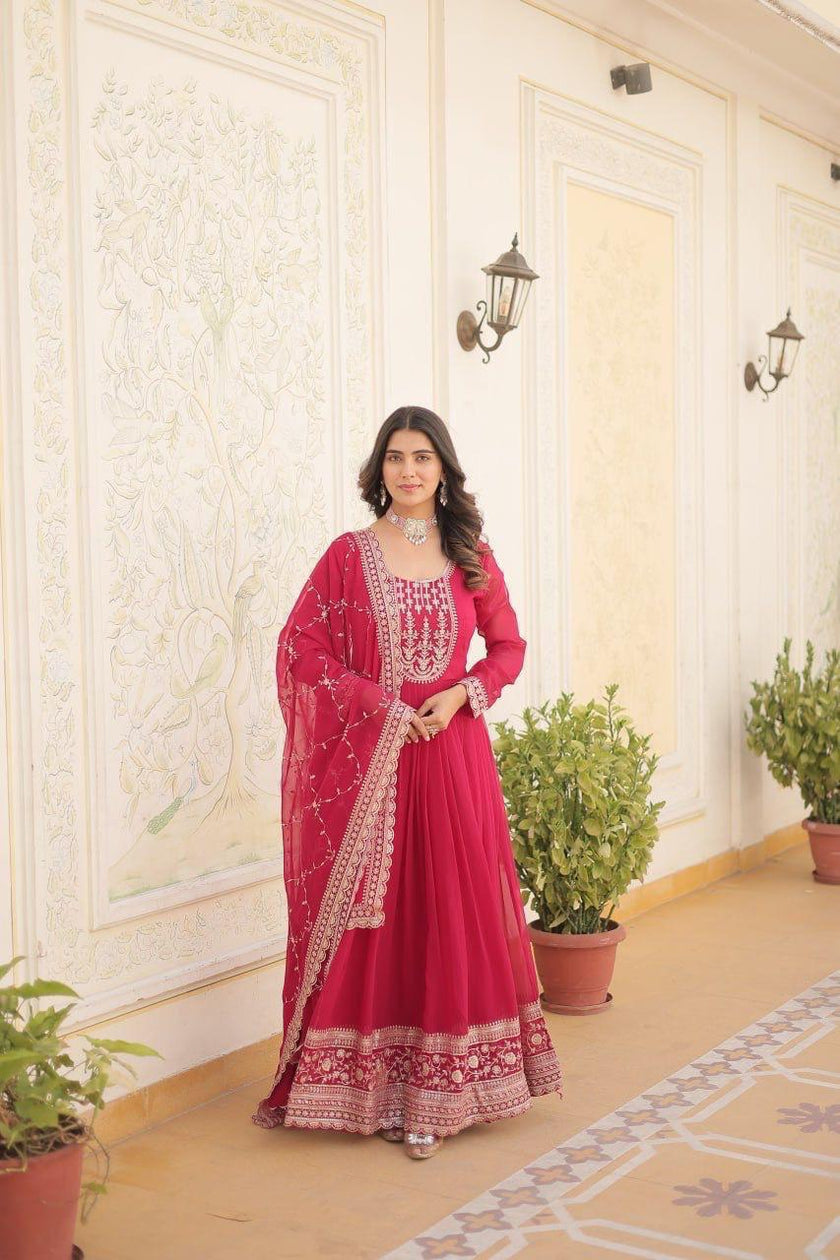 Designer Anarkali Gown with Heavy Embroidery & Dupatta