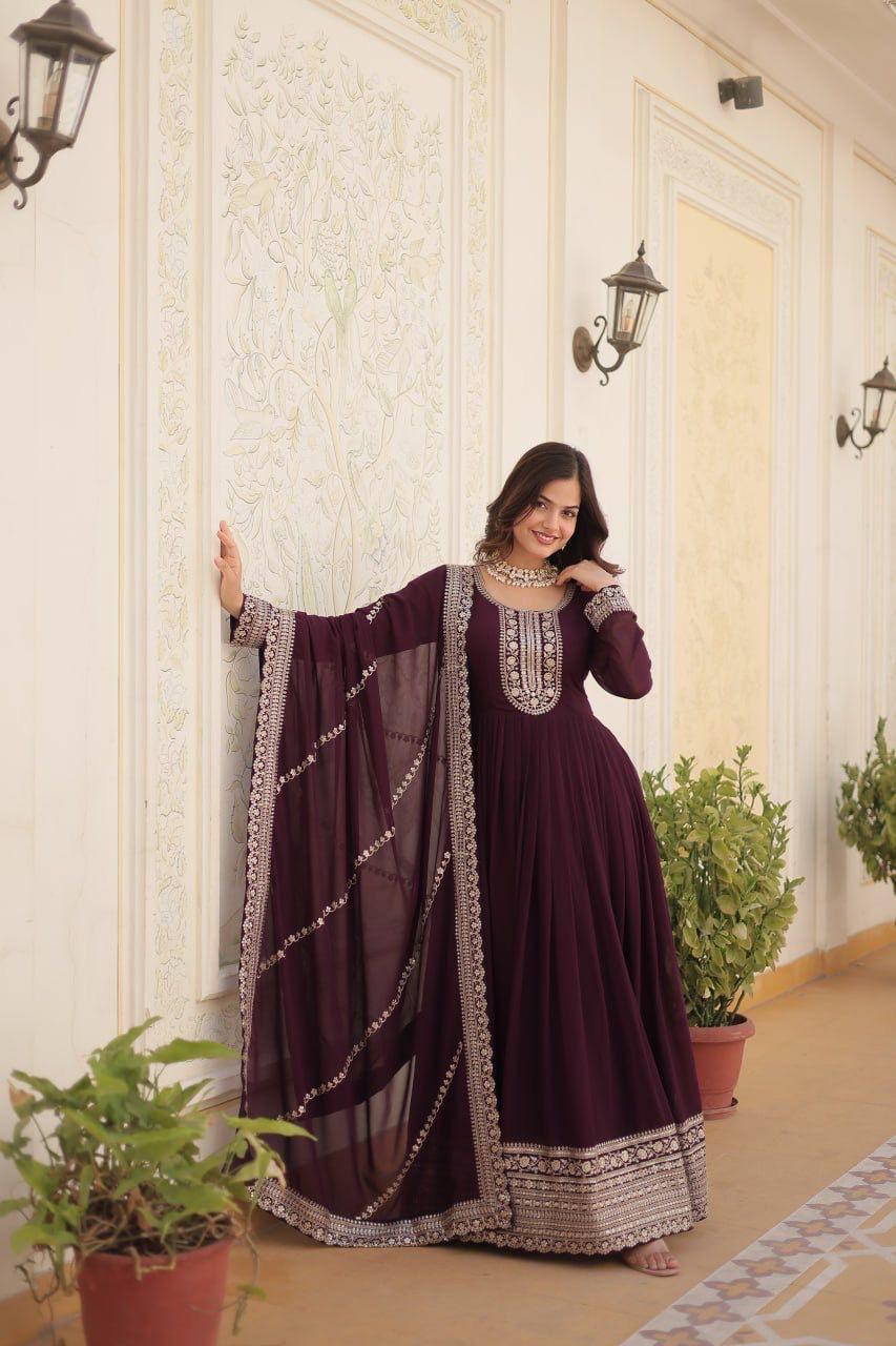 Designer Anarkali Gown with Heavy Embroidery & Dupatta