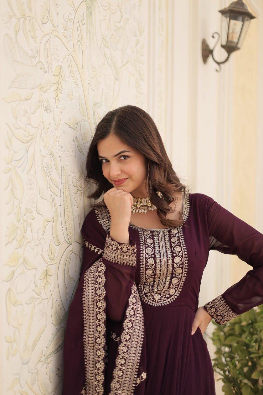 Designer Anarkali Gown with Heavy Embroidery & Dupatta