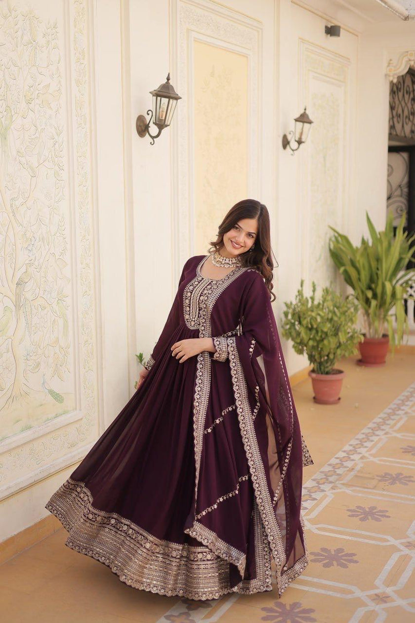 Designer Anarkali Gown with Heavy Embroidery & Dupatta