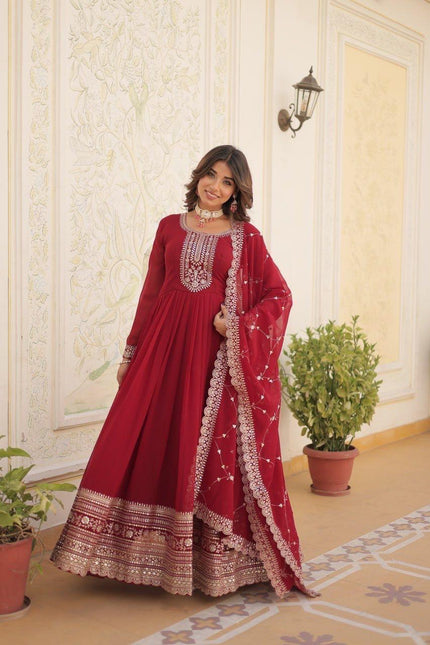 Designer Anarkali Gown with Heavy Embroidery & Dupatta