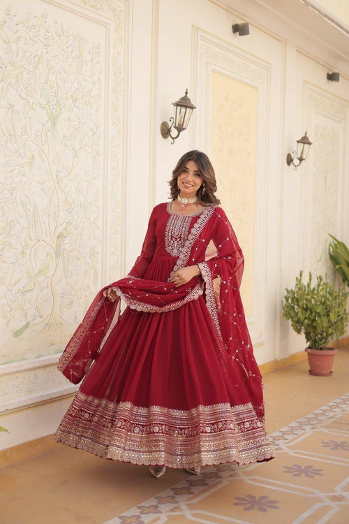 Designer Anarkali Gown with Heavy Embroidery & Dupatta