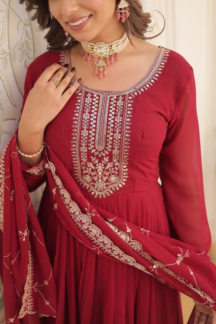 Designer Anarkali Gown with Heavy Embroidery & Dupatta