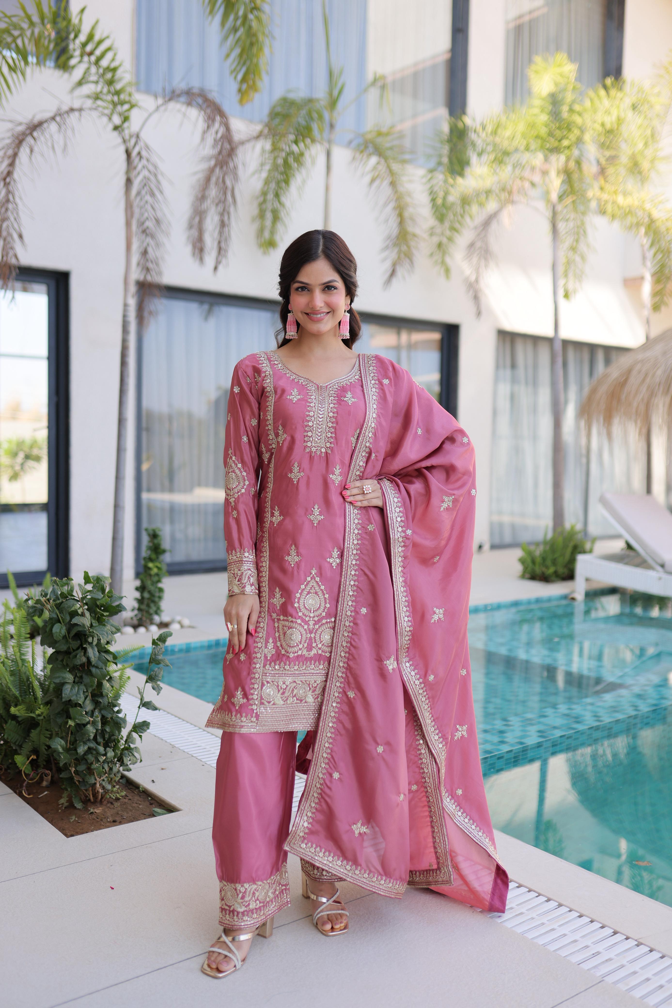 Designer Ethnic Kurta Pant Set with Heavy Embroidery