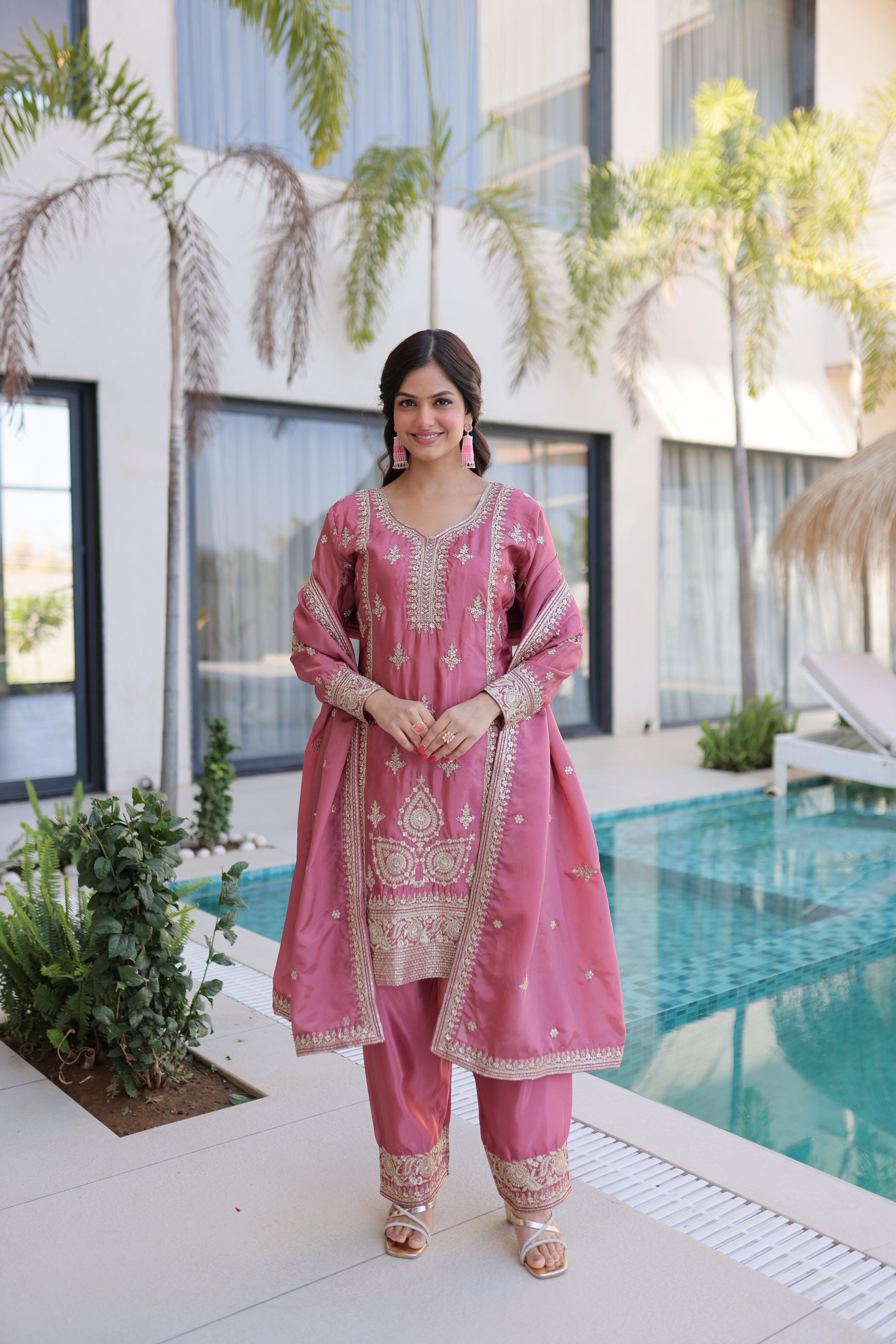 Designer Ethnic Kurta Pant Set with Heavy Embroidery