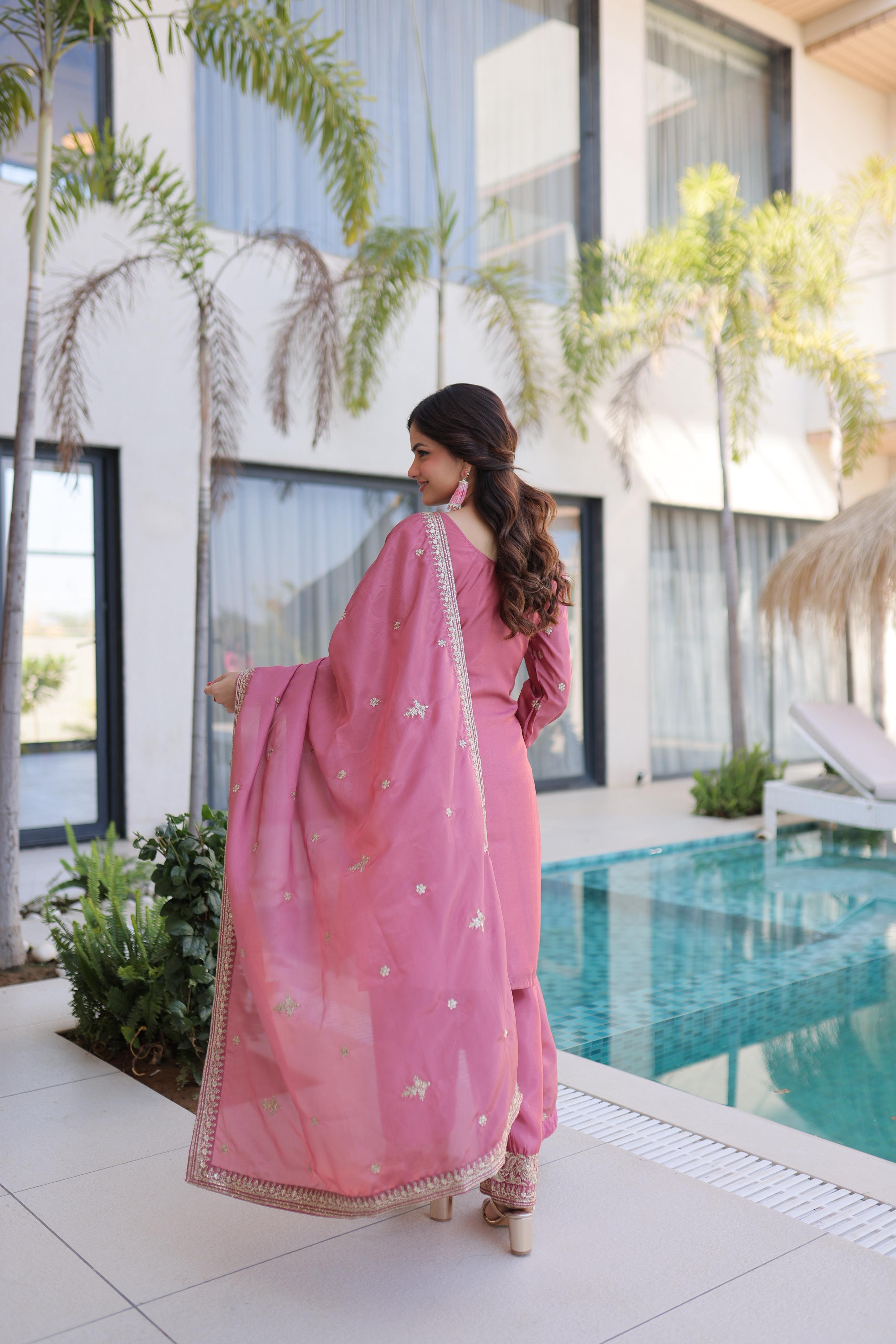 Designer Ethnic Kurta Pant Set with Heavy Embroidery