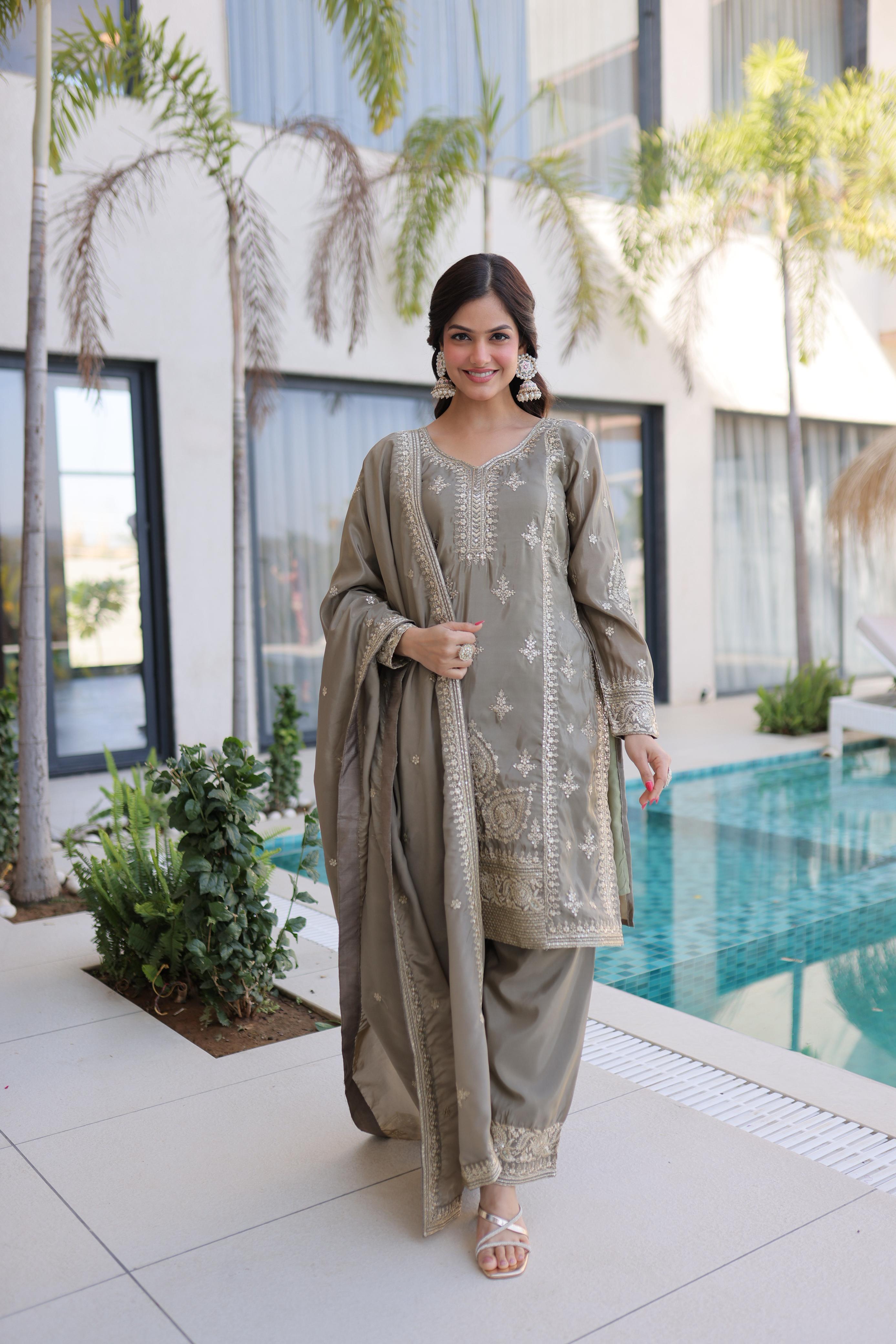 Designer Ethnic Kurta Pant Set with Heavy Embroidery