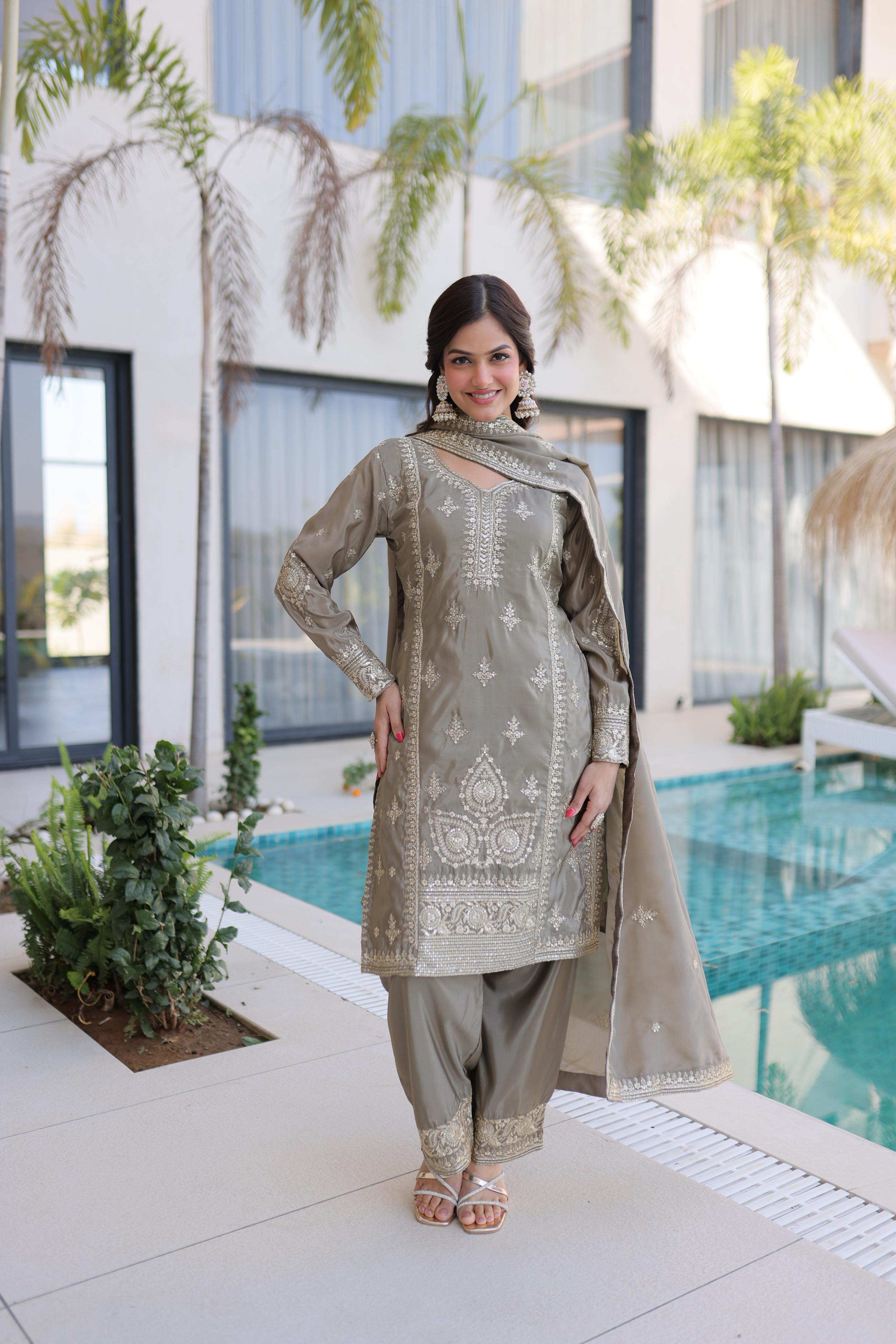 Designer Ethnic Kurta Pant Set with Heavy Embroidery