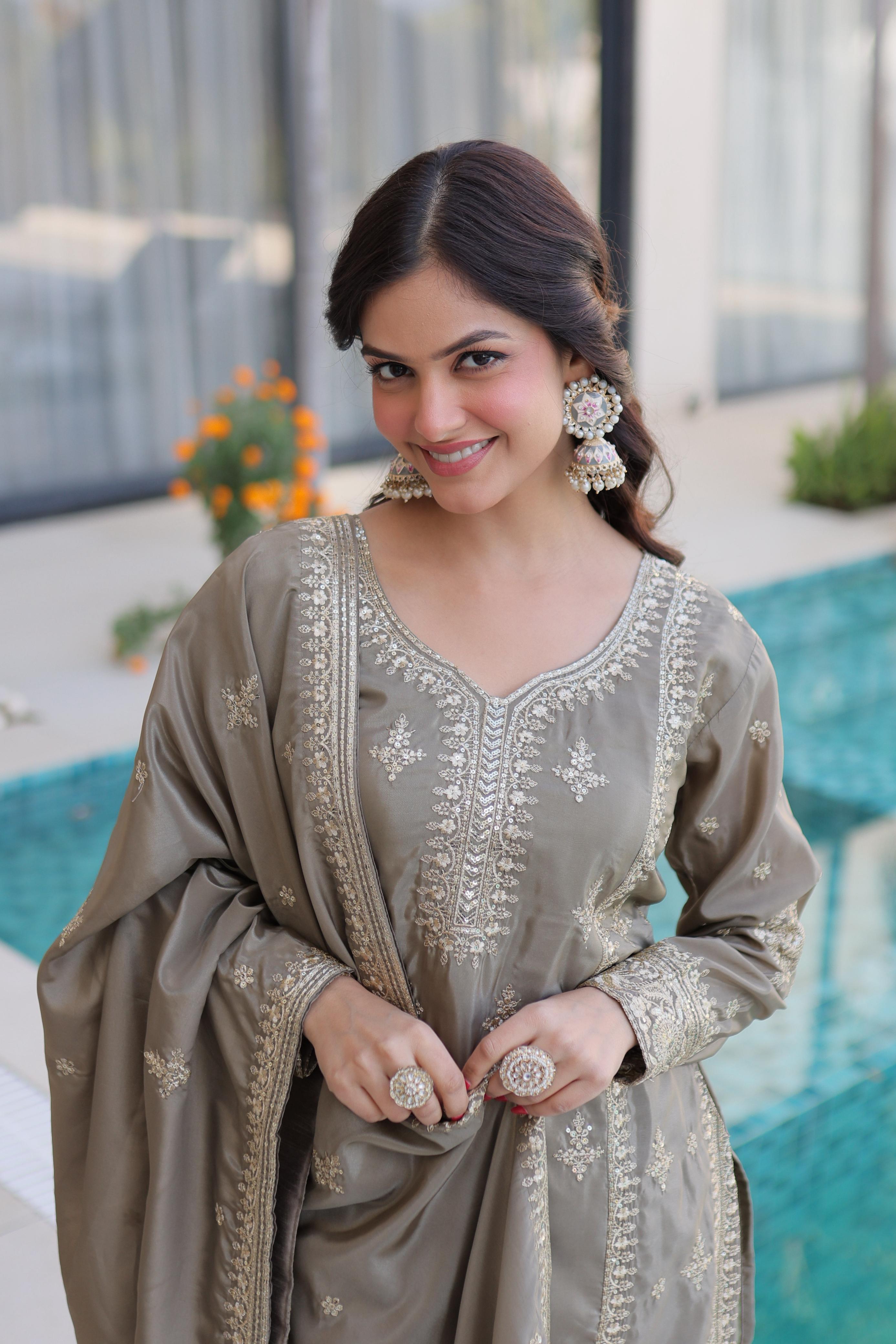 Designer Ethnic Kurta Pant Set with Heavy Embroidery