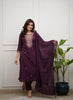 Women’s Plum Embroidered Straight Kurta Set with Dupatta.