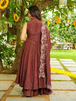 Elegant Rust Brown Anarkali Suit with Floral Dupatta.