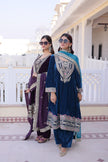 Luxury Velvet Embroidered Kurta Set with Dupatta for Women.