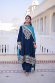 Luxury Velvet Embroidered Kurta Set with Dupatta for Women.