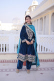 Luxury Velvet Embroidered Kurta Set with Dupatta for Women.