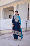Luxury Velvet Embroidered Kurta Set with Dupatta for Women.