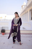 Luxury Velvet Embroidered Kurta Set with Dupatta for Women.