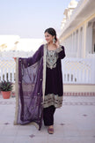 Luxury Velvet Embroidered Kurta Set with Dupatta for Women.