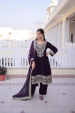 Luxury Velvet Embroidered Kurta Set with Dupatta for Women.
