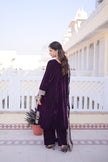 Luxury Velvet Embroidered Kurta Set with Dupatta for Women.