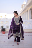 Luxury Velvet Embroidered Kurta Set with Dupatta for Women.