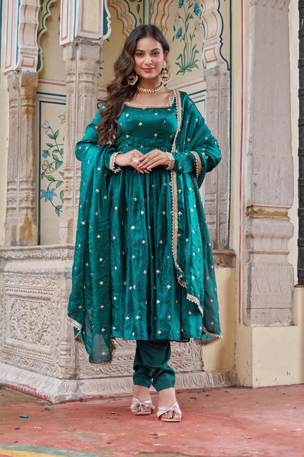 Elegant Embroidered Anarkali Kurta Set with Dupatta.