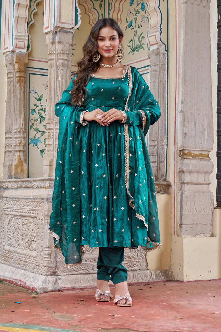 Elegant Embroidered Anarkali Kurta Set with Dupatta.