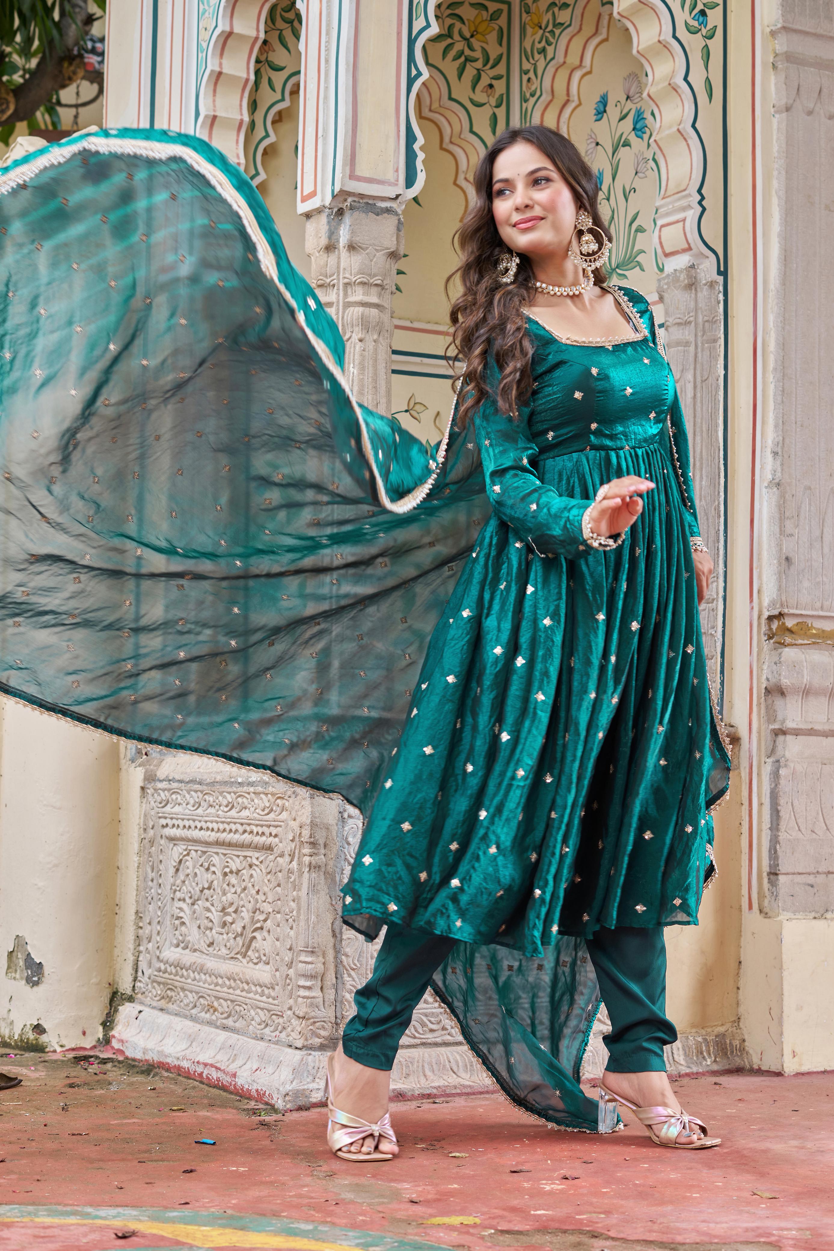 Elegant Embroidered Anarkali Kurta Set with Dupatta.