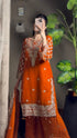 Women’s Designer Orange Kurti Palazzo Set with Heavy Embroidery.