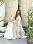 Elegant Ivory Floral Embroidered Anarkali Set with Organza Dupatta.
