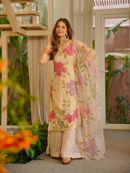 Women’s Designer Floral Print Kurti Palazzo Set.