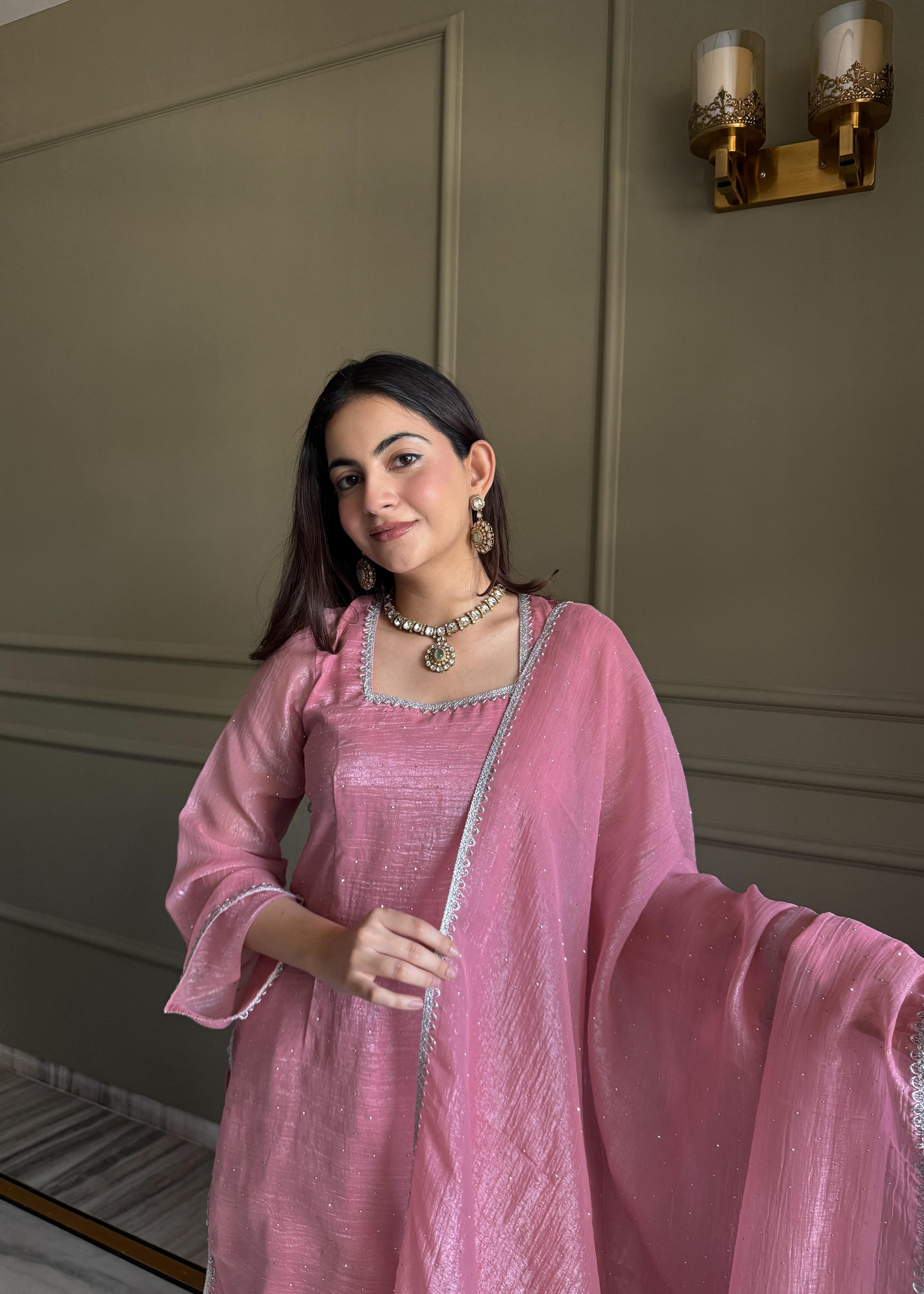 Stylish Straight Kurta Pant Set with Soft Net Dupatta.