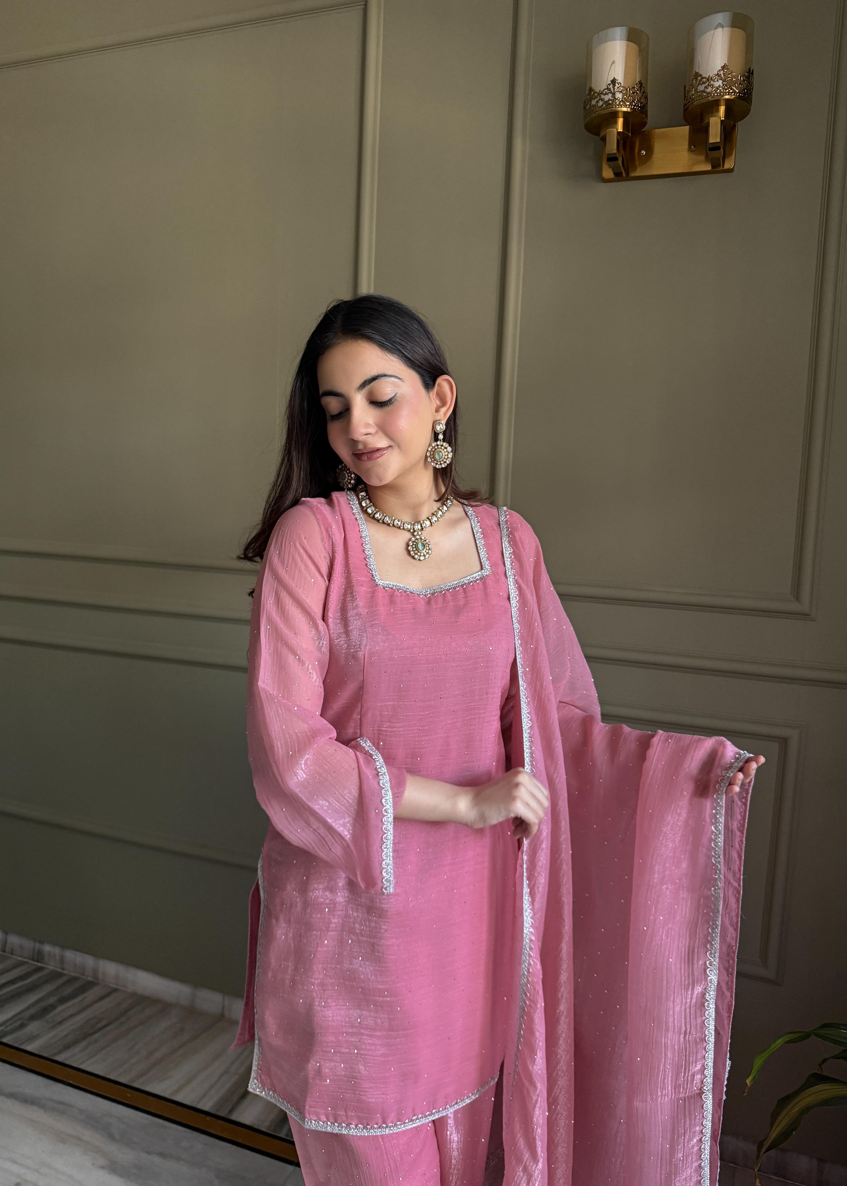 Stylish Straight Kurta Pant Set with Soft Net Dupatta.